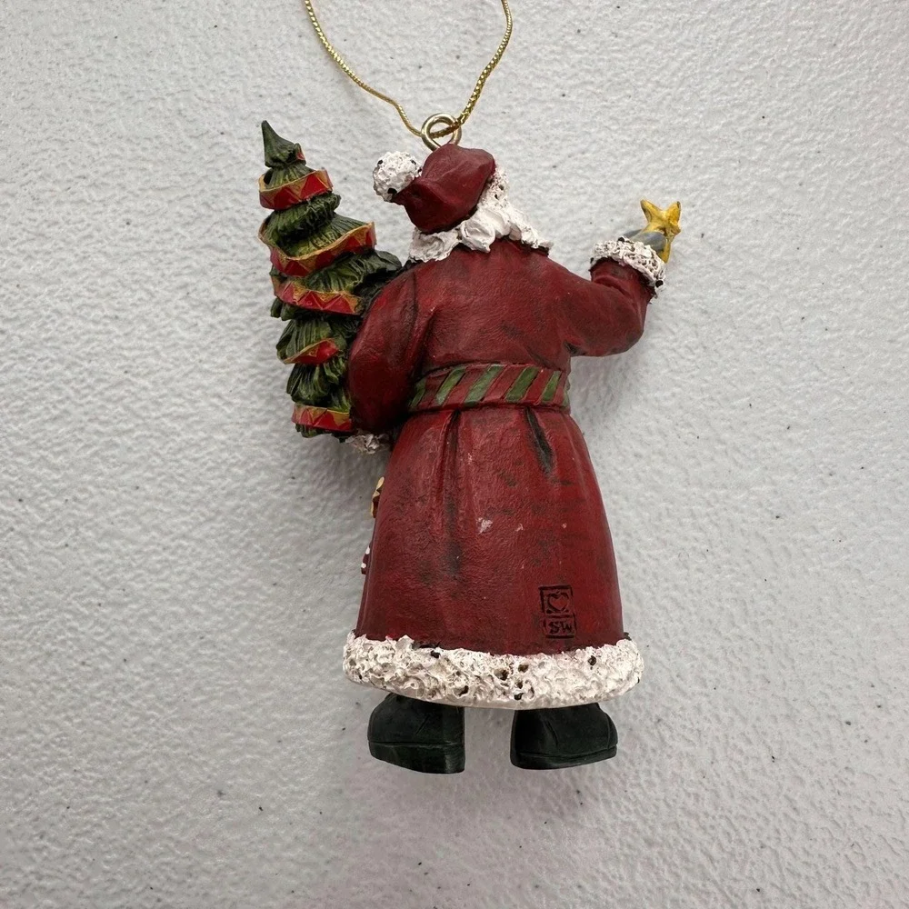 Vintage Santa Claus Hanging Figurine Ornament With Tree &‎ Bird Christmas Rustic